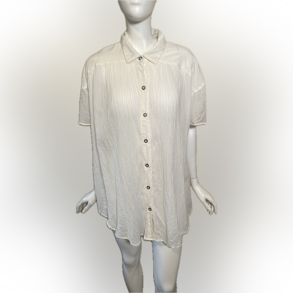 We The Free People Oversized White Gauze Short Sleeve Button Down Shirt Small